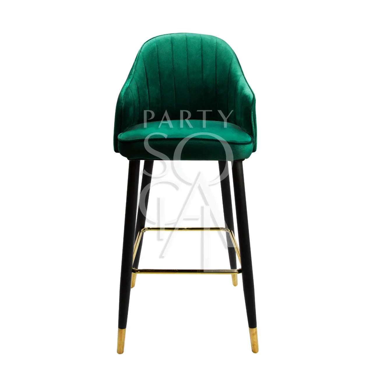 VELVET STOOL ROYAL GREEN with modern design features black and gold legs, ideal for weddings and corporate events.
