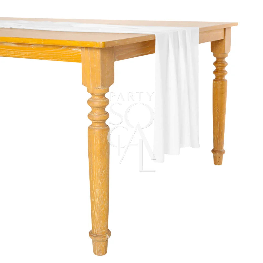 Chiffon Table Runner on wooden table, ideal for elegant events by Party Social.