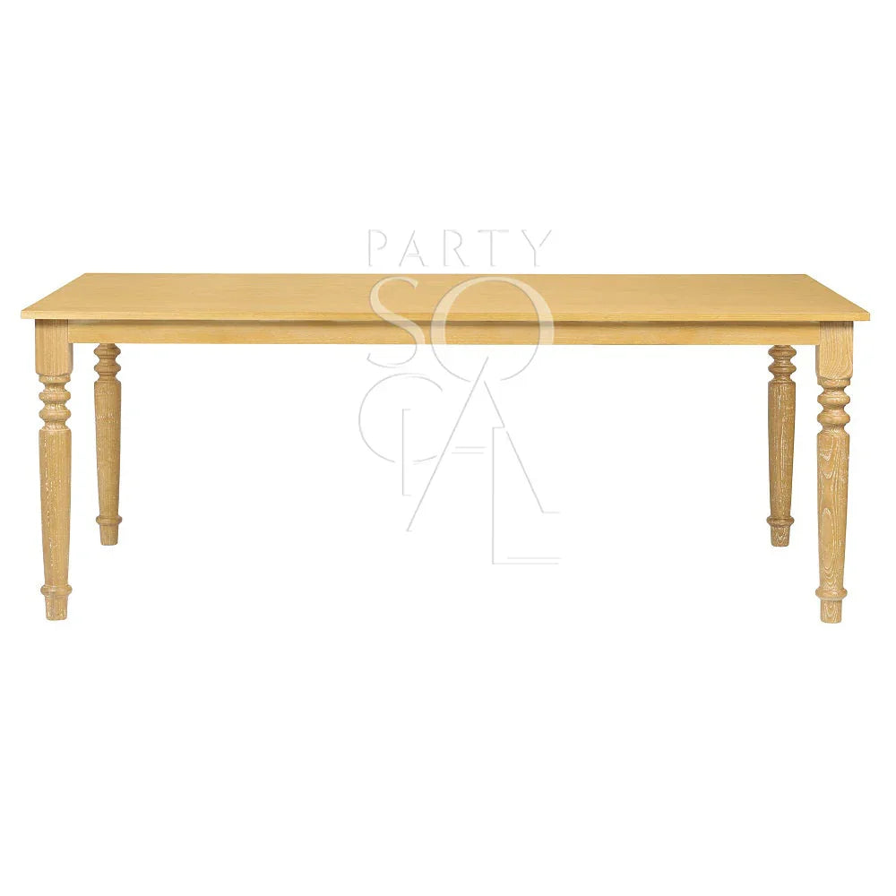 Wooden dining table with rounded corners, ideal for seating eight at events, aligning with Party Social&