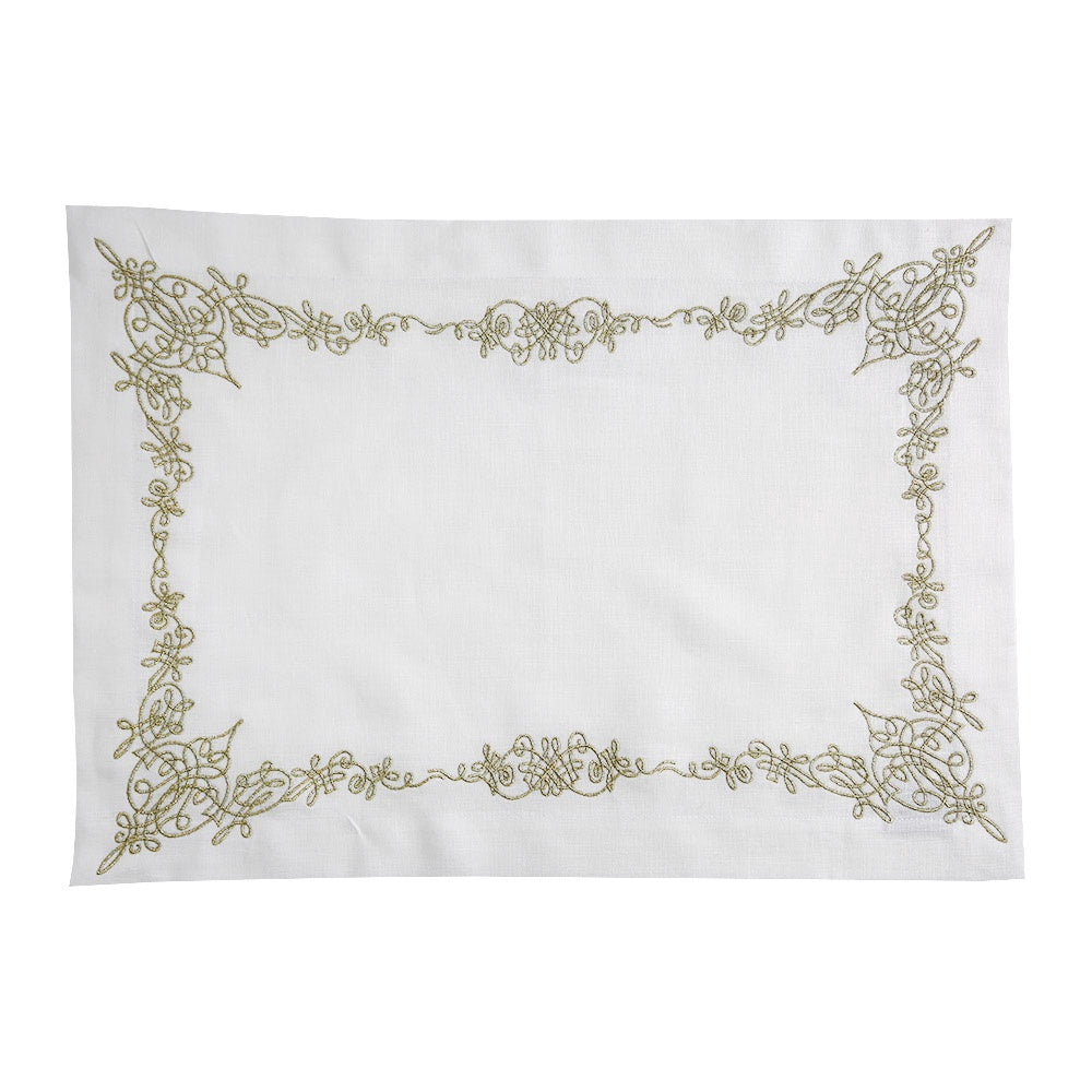 Oriental Pure Linen Placemat with gold embroidery motif