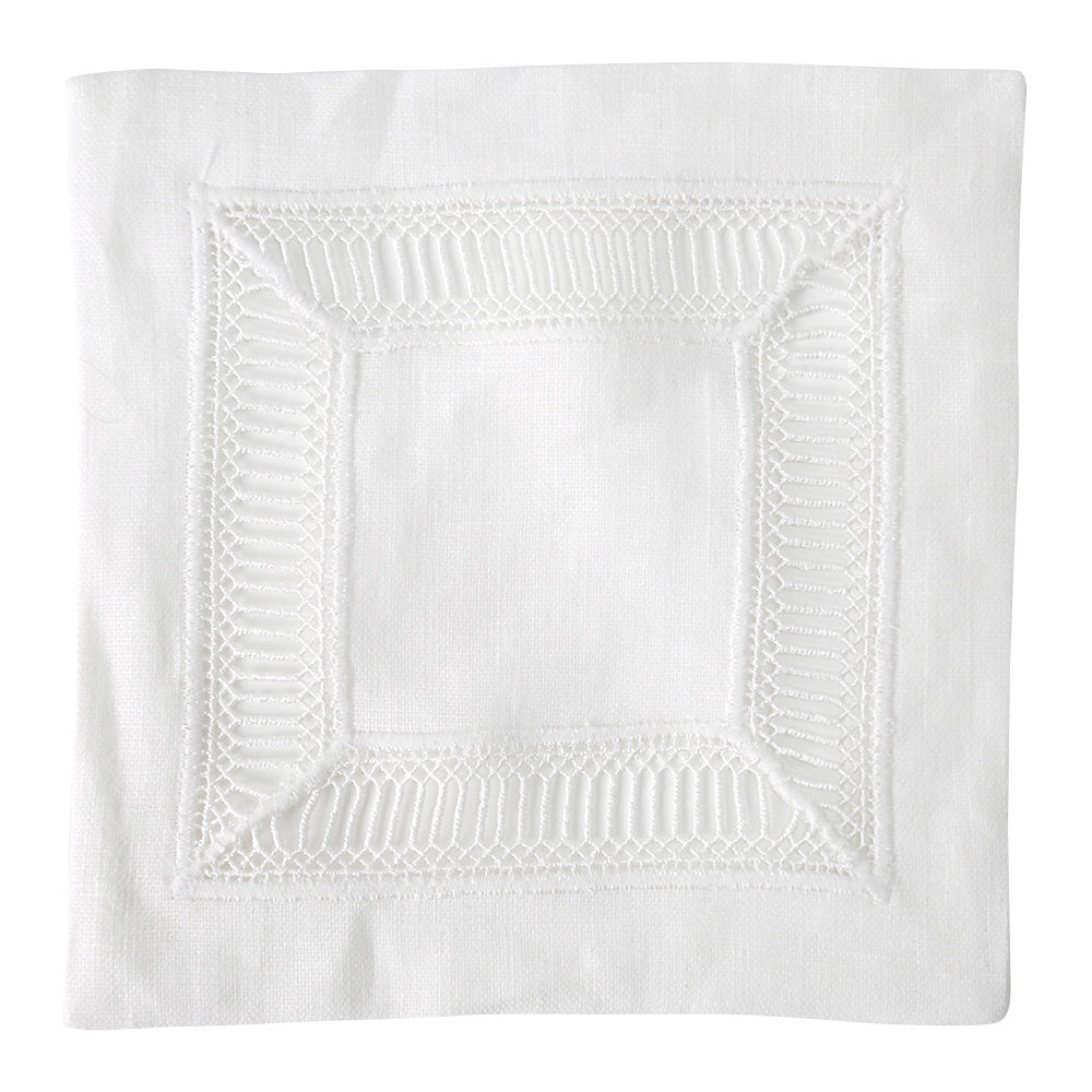 Classic Border Pure Linen Coasters with square design and stitching details.