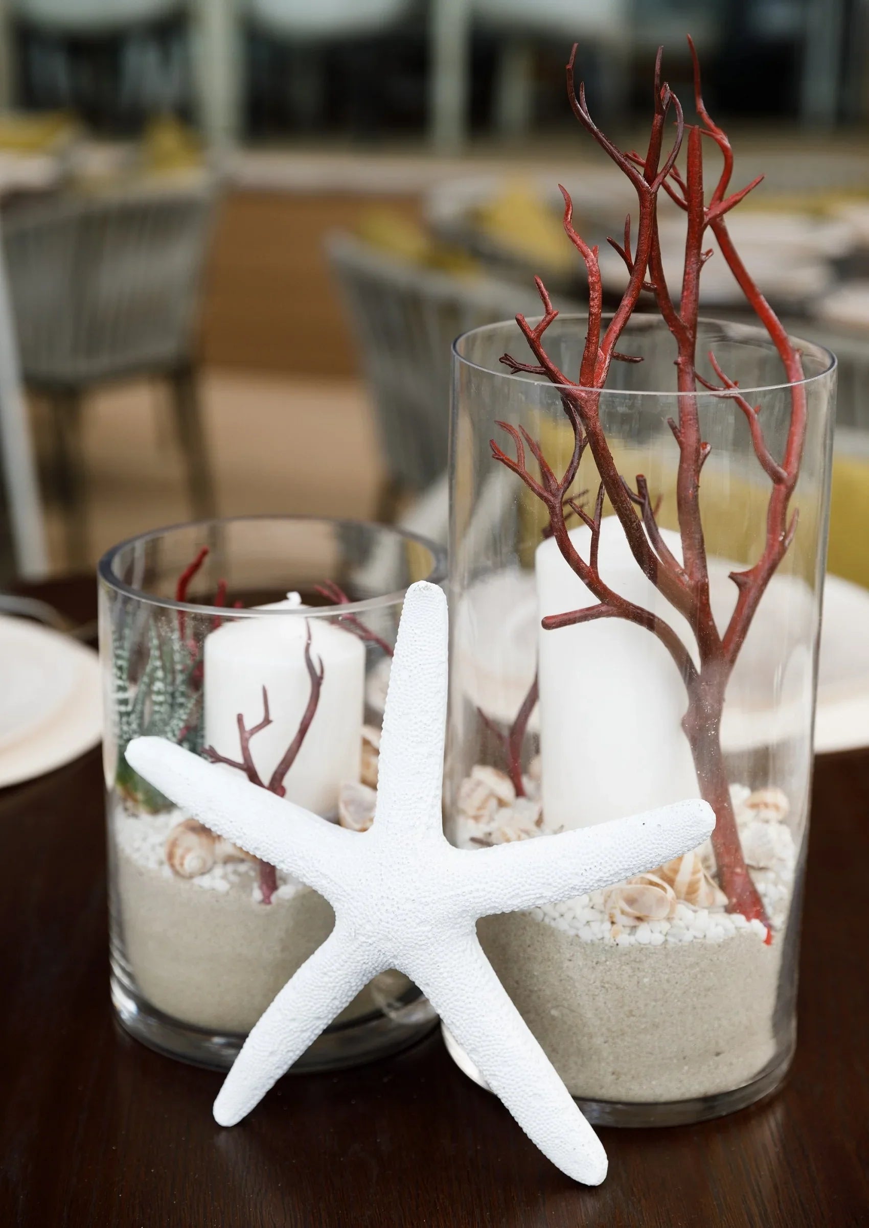 Cylinder glass vases, perfect for table decor. Available in various sizes. Enhance your event with elegance from Party Social. Tableware from Party Social Dubai.