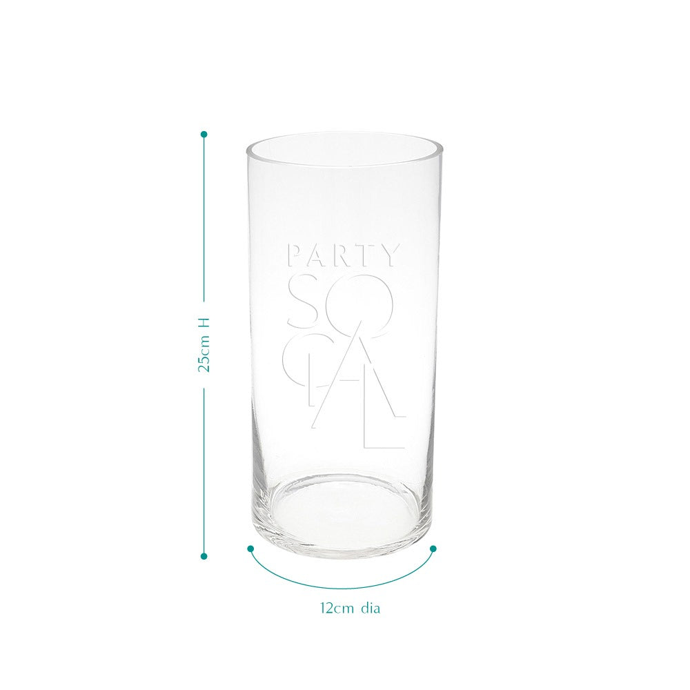 A highball glass vase for elegant table decor, available in various sizes. Perfect for flowers or candles to brighten up any event. From Party Social. Tableware from Party Social Dubai.