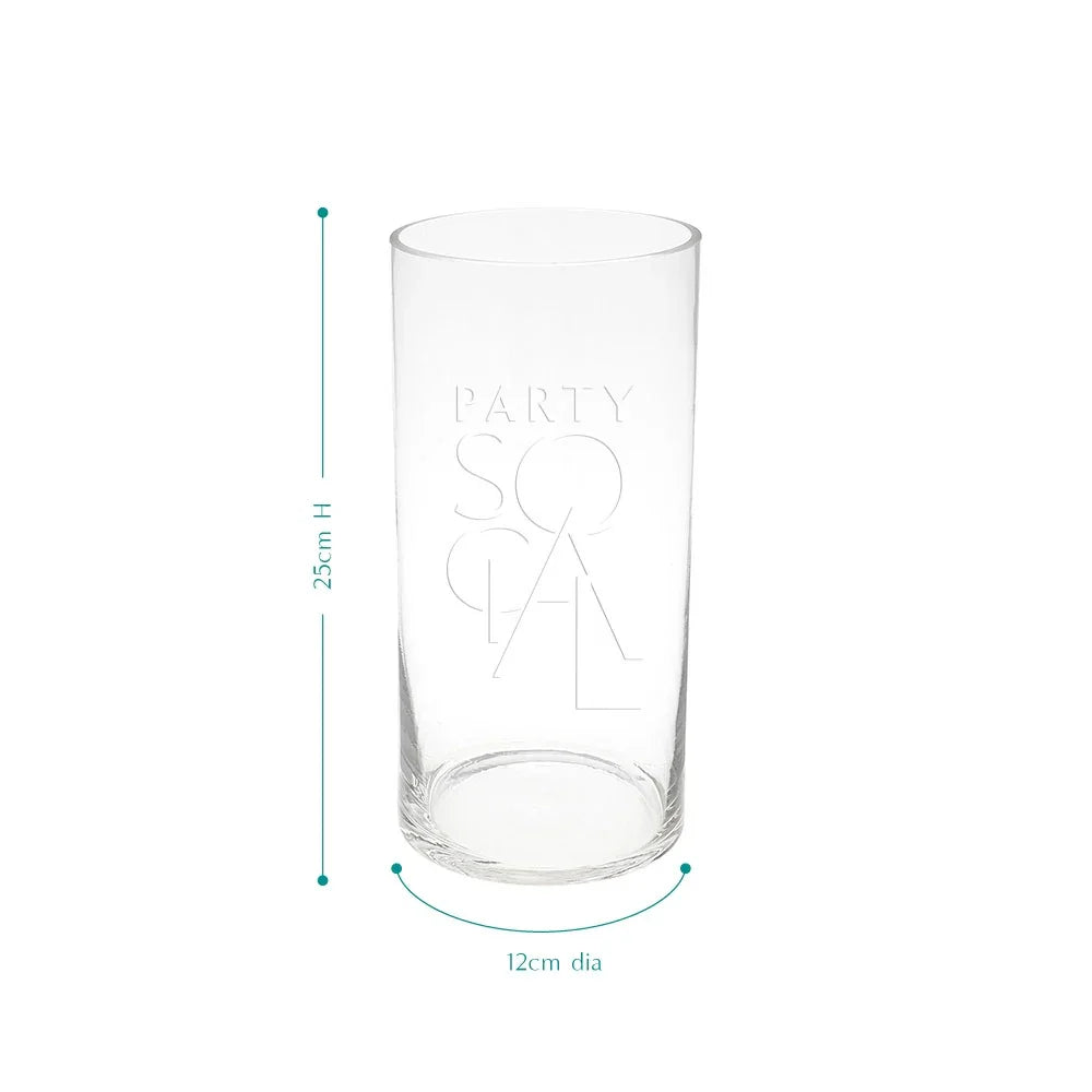 A highball glass vase for elegant table decor, available in various sizes. Perfect for flowers or candles to brighten up any event. From Party Social. Tableware from Party Social Dubai.
