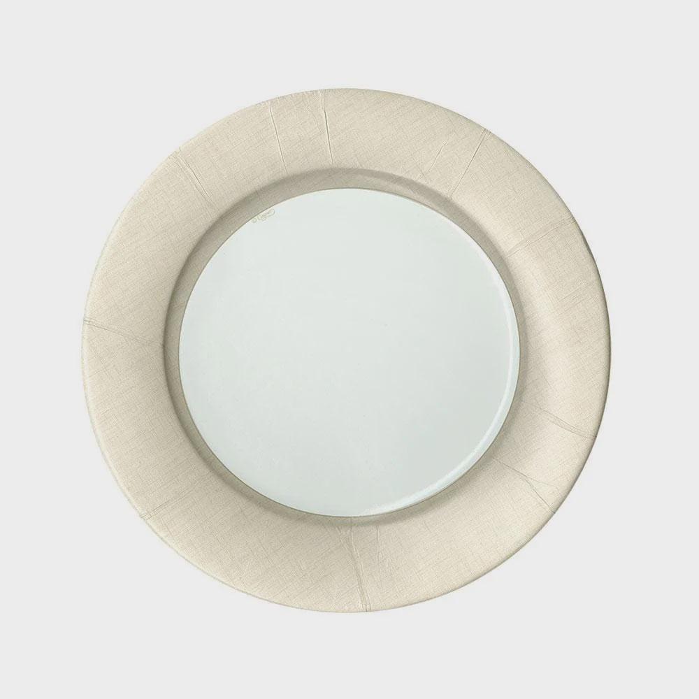 Linen Border Paper Salad & Dessert Plates - 8 Per Package: Elegant white plate with a delicate design. Perfect for any occasion.