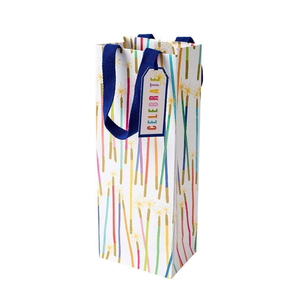 Caspari Party Candles Wine & Bottle Gift Bag with a design on durable paper and strong handles.