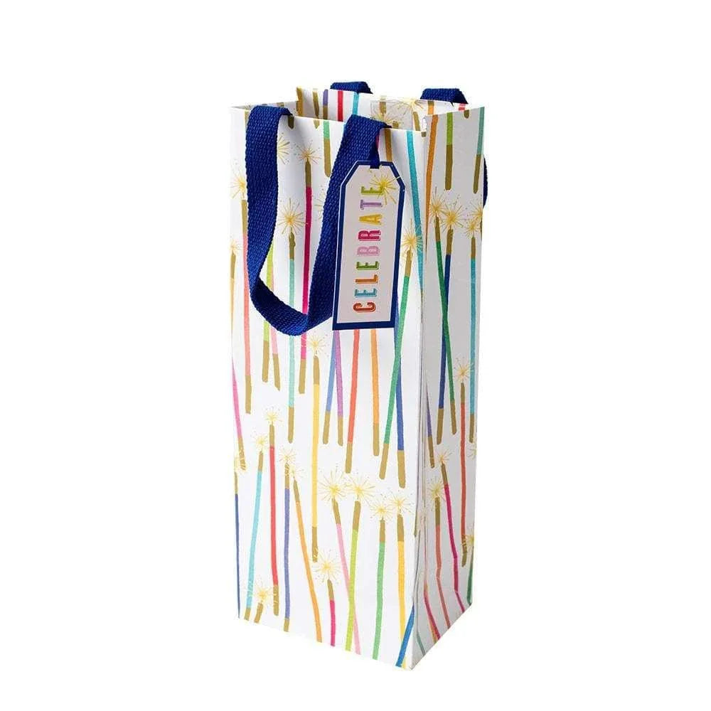 Caspari Party Candles Wine & Bottle Gift Bag with a design on durable paper and strong handles.