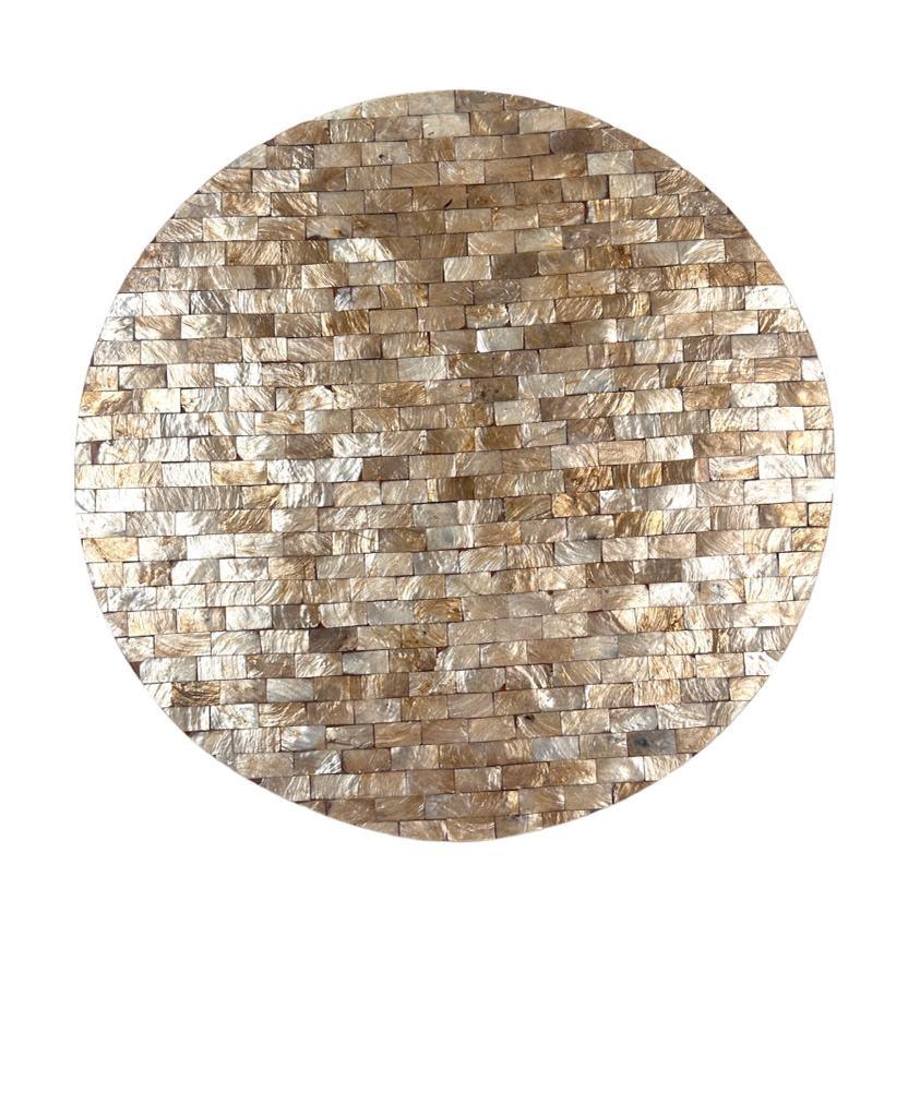 Round Shell Placemat, 1 each, a circular object with a brick pattern, perfect for stylish table setups. Durable, eco-friendly, and beautiful for any meal.