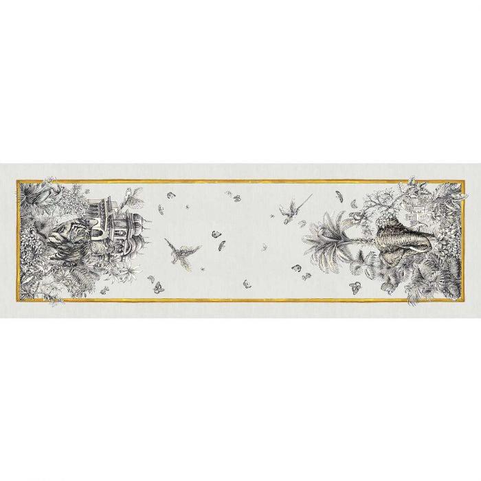 A dinosaur drawing on art linen runner from Tantra.