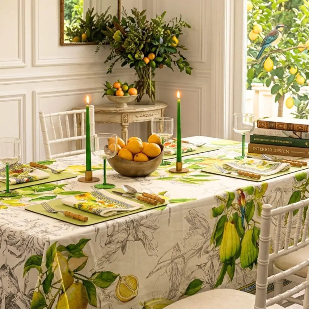 Linen Tablecloth in a lemon look or theme