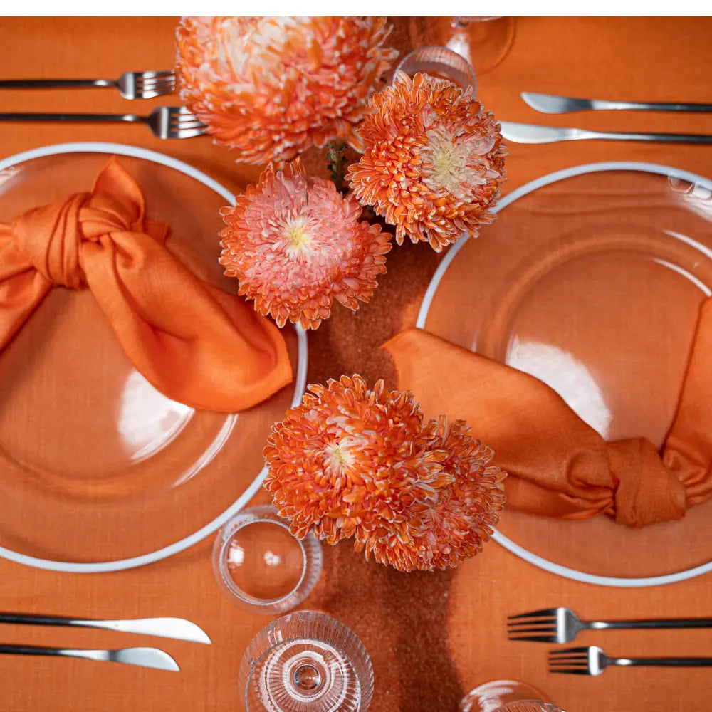 Top-down view of a table setting featuring CUTLERY MODERN SILVER, showcasing sleek stainless-steel flatware alongside elegant glassware and a knotted napkin.