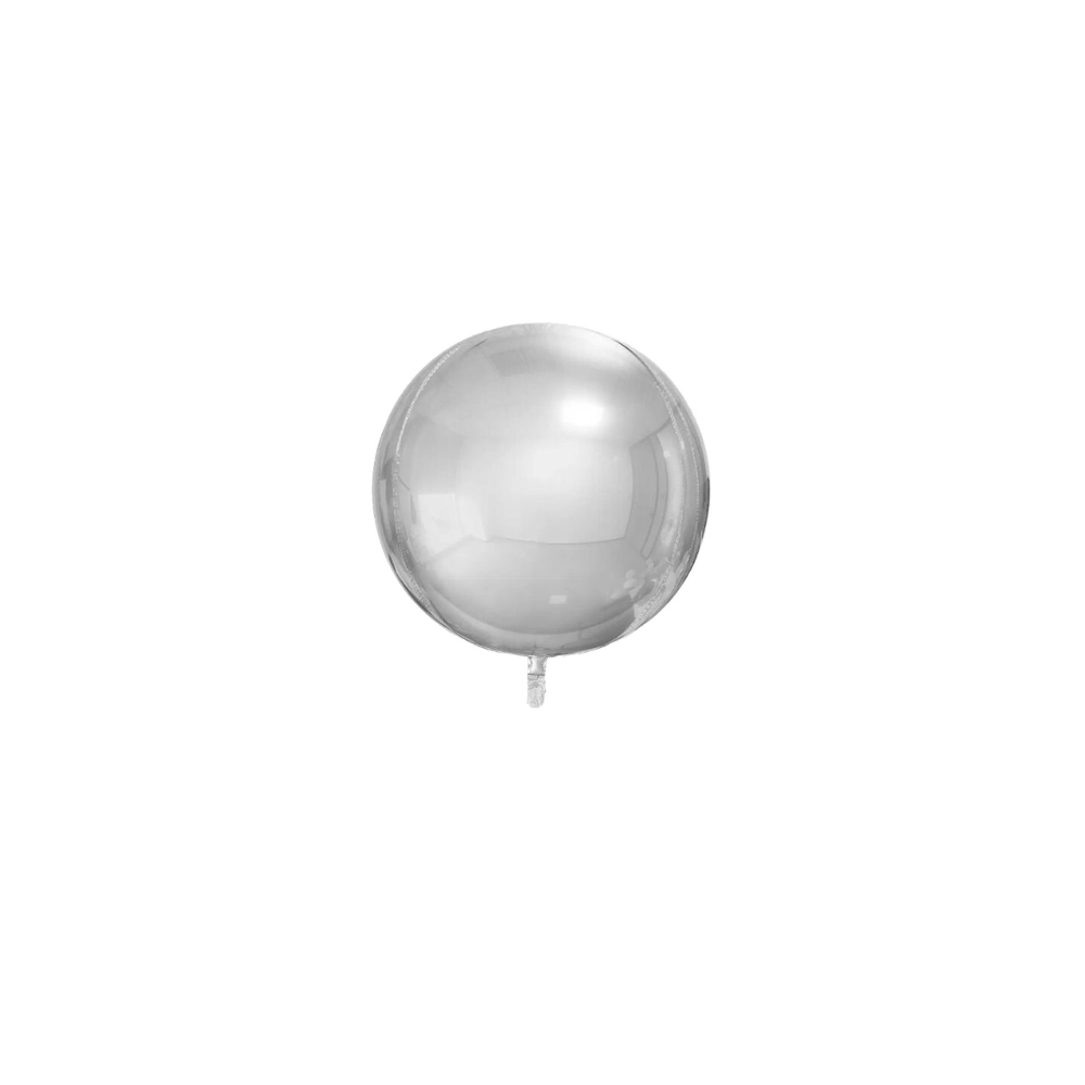 Round Silver 4D Foil Balloon - 5 per pack, ideal for party decorations and balloon arches, displayed on a plain white background.