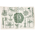 Holiday Icon Linen Placemat featuring vintage-style Christmas doodles: gift boxes, mistletoe, wreath, snowflake, candle, bell charms, and glasses. Ideal for festive table settings.