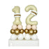A 12th birthday balloon decoration set featuring a large number 1 foil balloon and a number 2 foil balloon, both in a pale champagne color with white and gold bands, supported by clusters of white, blush pink, and metallic gold balloons on a white base.