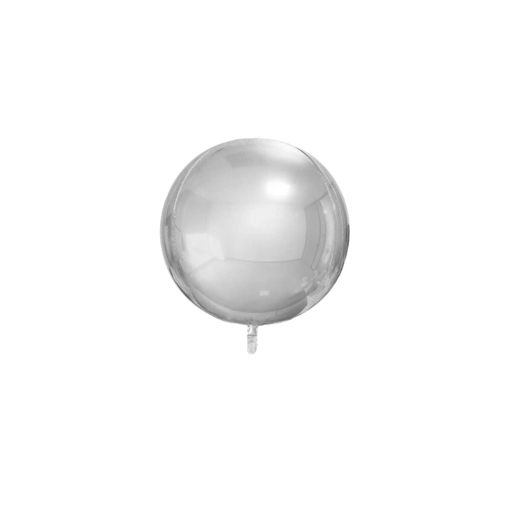 Round Silver 4D Foil Balloon - 5 per pack, perfect for parties and celebrations, shown on a white background.