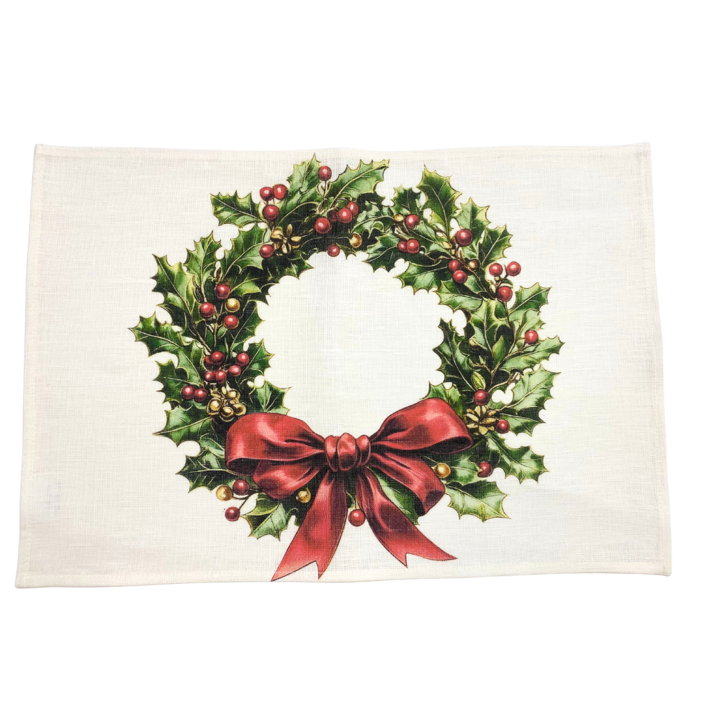 Evergreen Knot Linen Placemat set, enhancing festive table settings with elegance and luxury, perfect for Christmas meals. Part of Party Social&