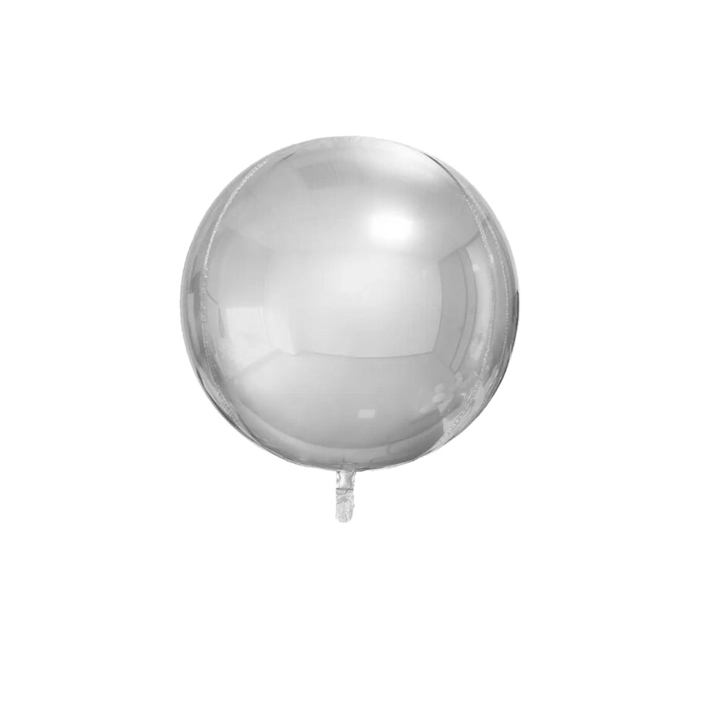 Round Silver 4D Foil Balloon - 5 per pack, ideal for parties and celebrations, displayed against a white background.