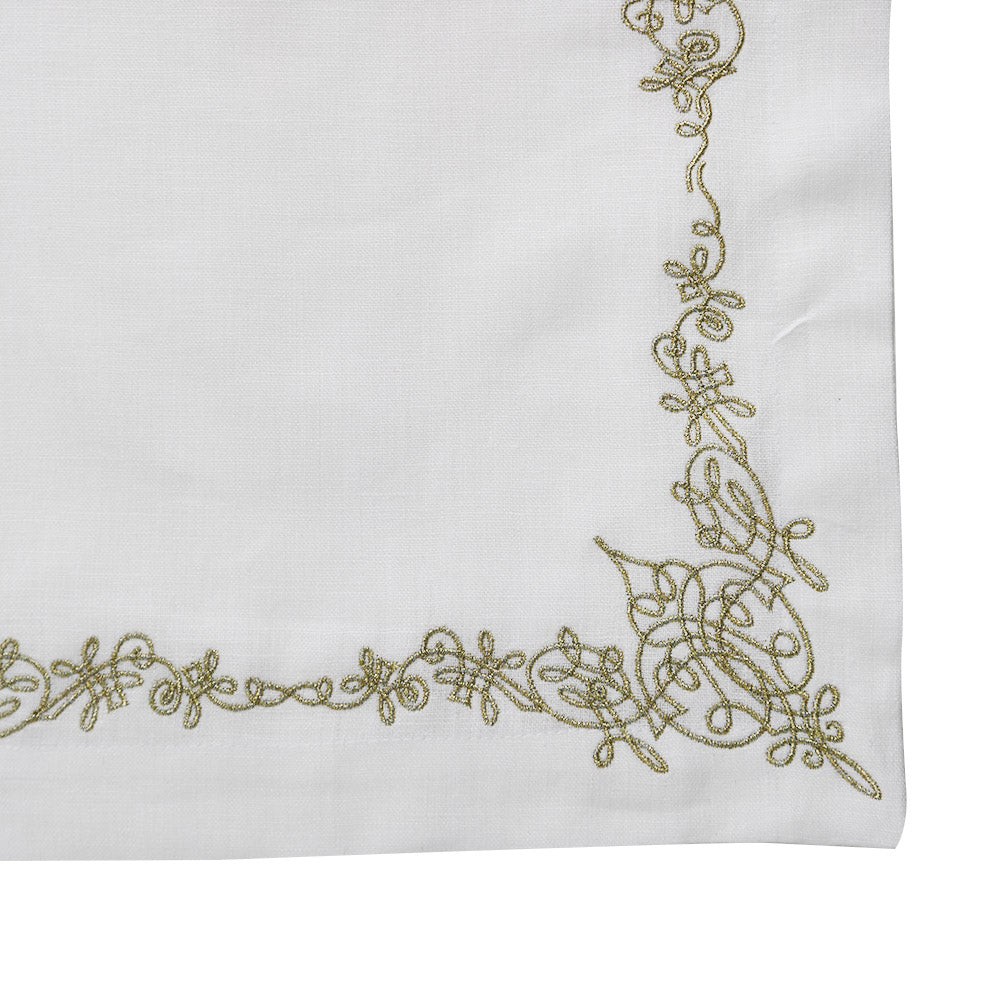 Oriental Pure Linen Placemat with exquisite gold embroidery. Elegant addition for special table setups.