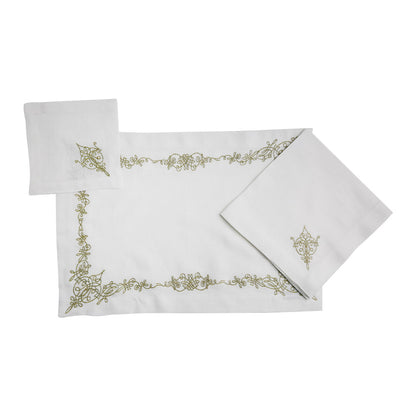 Oriental Pure Linen Placemat with gold embroidery, perfect for elegant table setups.