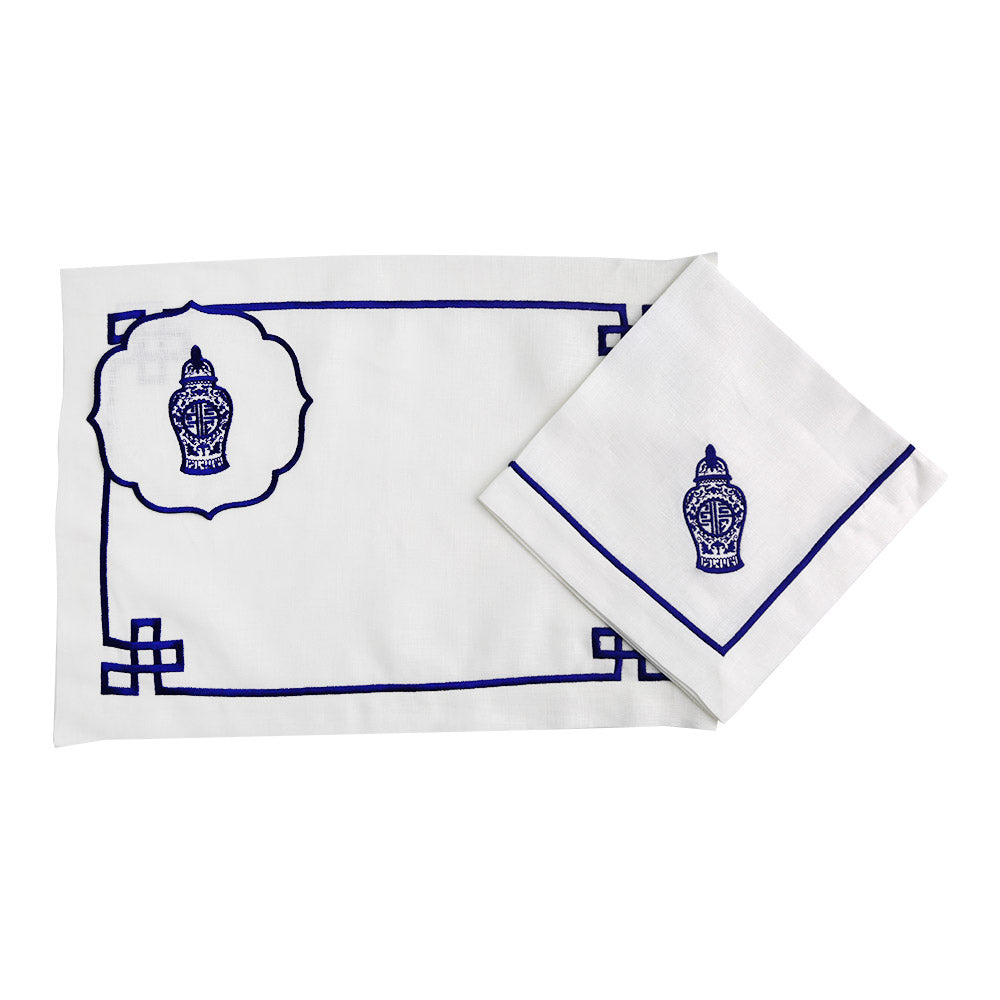 Blue Chinoiserie Pure Linen Dinner Napkin - 2 per pack, a stylish placemat for elegant table setups.