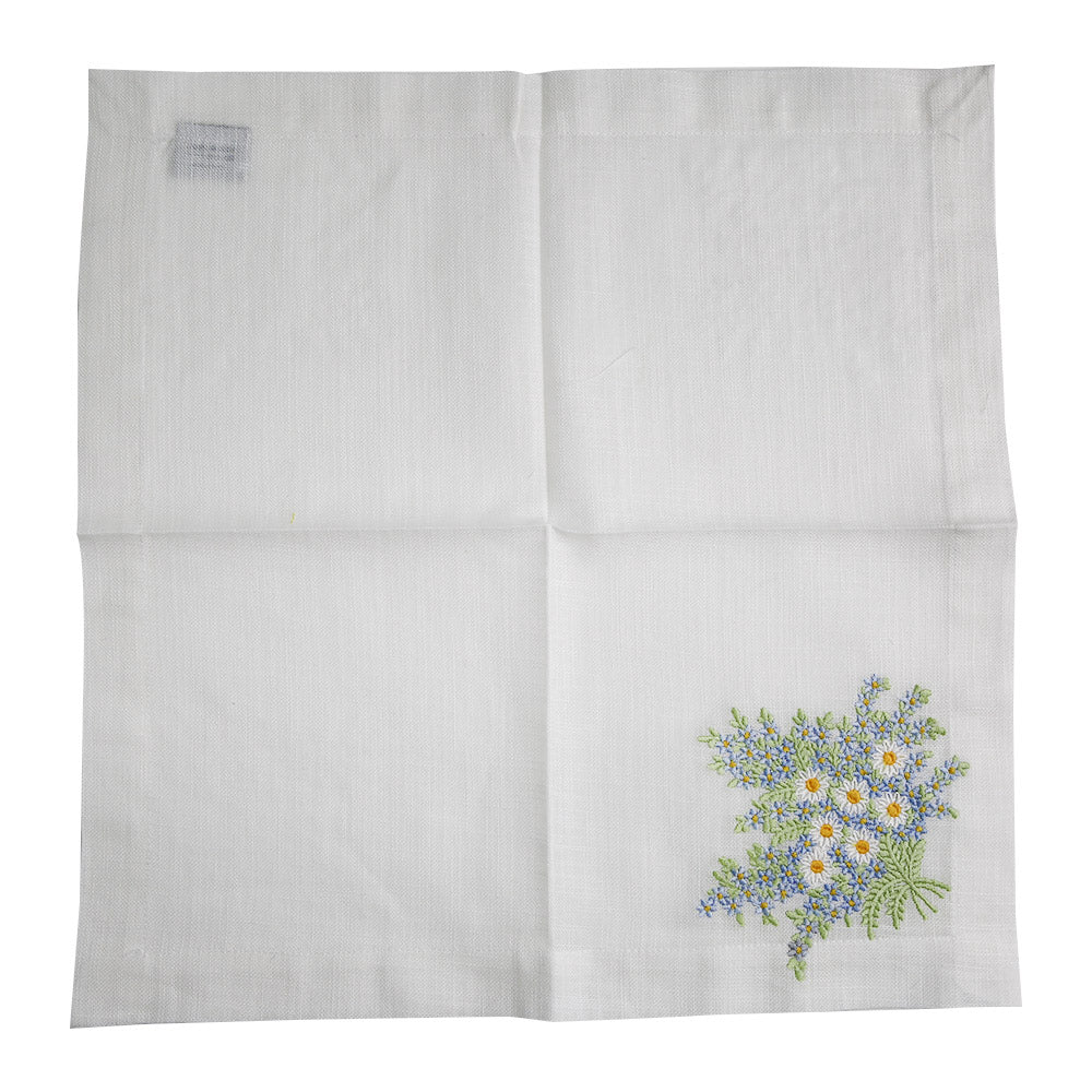 Daisy Pure Linen Dinner Napkin with Flower Design - Elegant addition for special table setups. Pure linen fabric adds a luxury feel.