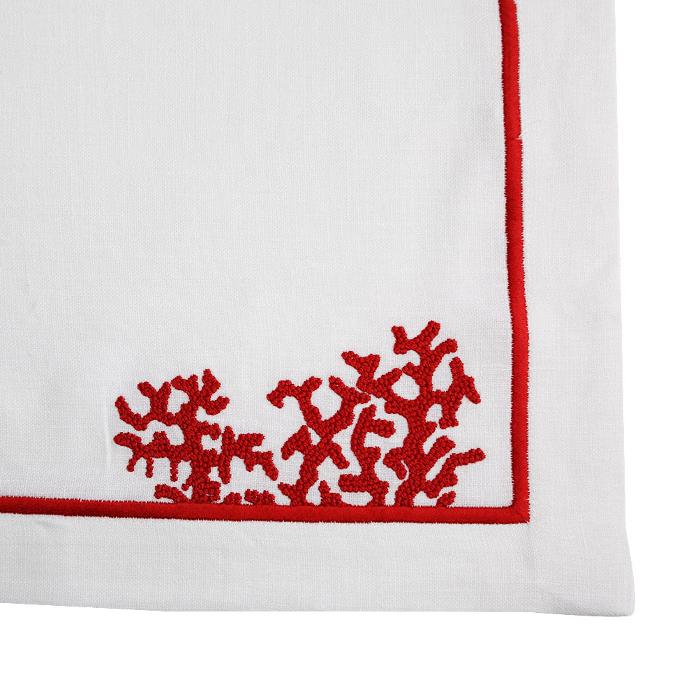 Red Coral Pure Linen Placemat with elegant embroidery