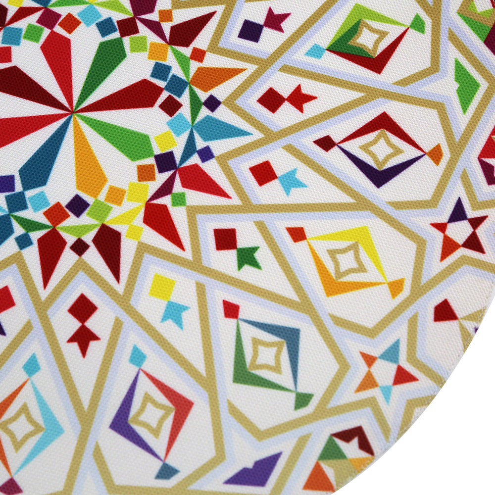 Arabesque pattern on polyester linen placemat, perfect for elegant table setups.