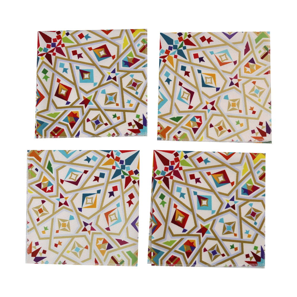 Arabesque patterned linen napkins, set of 4, for elegant table setups.