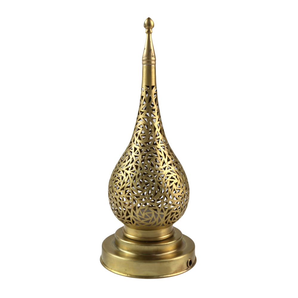 Gold Brass Floor Lamp with a pointy top, designed to hold a candle for ambient lighting, perfect for elegant party settings.