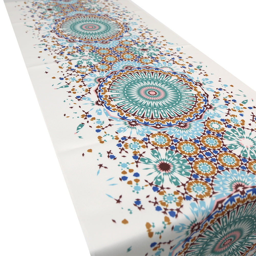 Arabesque Polyester Linen Runner with intricate design motif for elegant table setups.