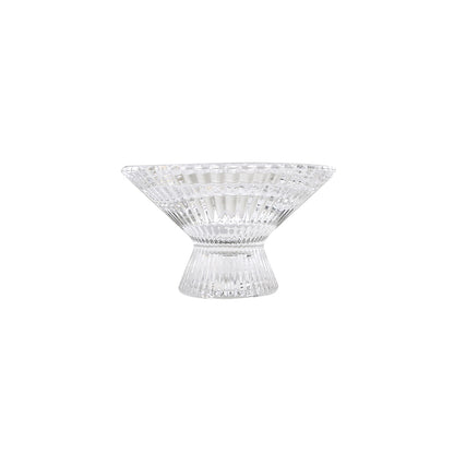 Ruffles Glass Candle Holder, 1 Each, a clear glass bowl with a triangular base, ideal for holding tealight or tapered candles, enhancing elegant table setups.