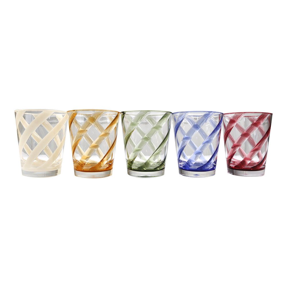 Spiral Colored Acrylic Glass - 4 per box, a set of modern acrylic glasses with unique spiral designs.