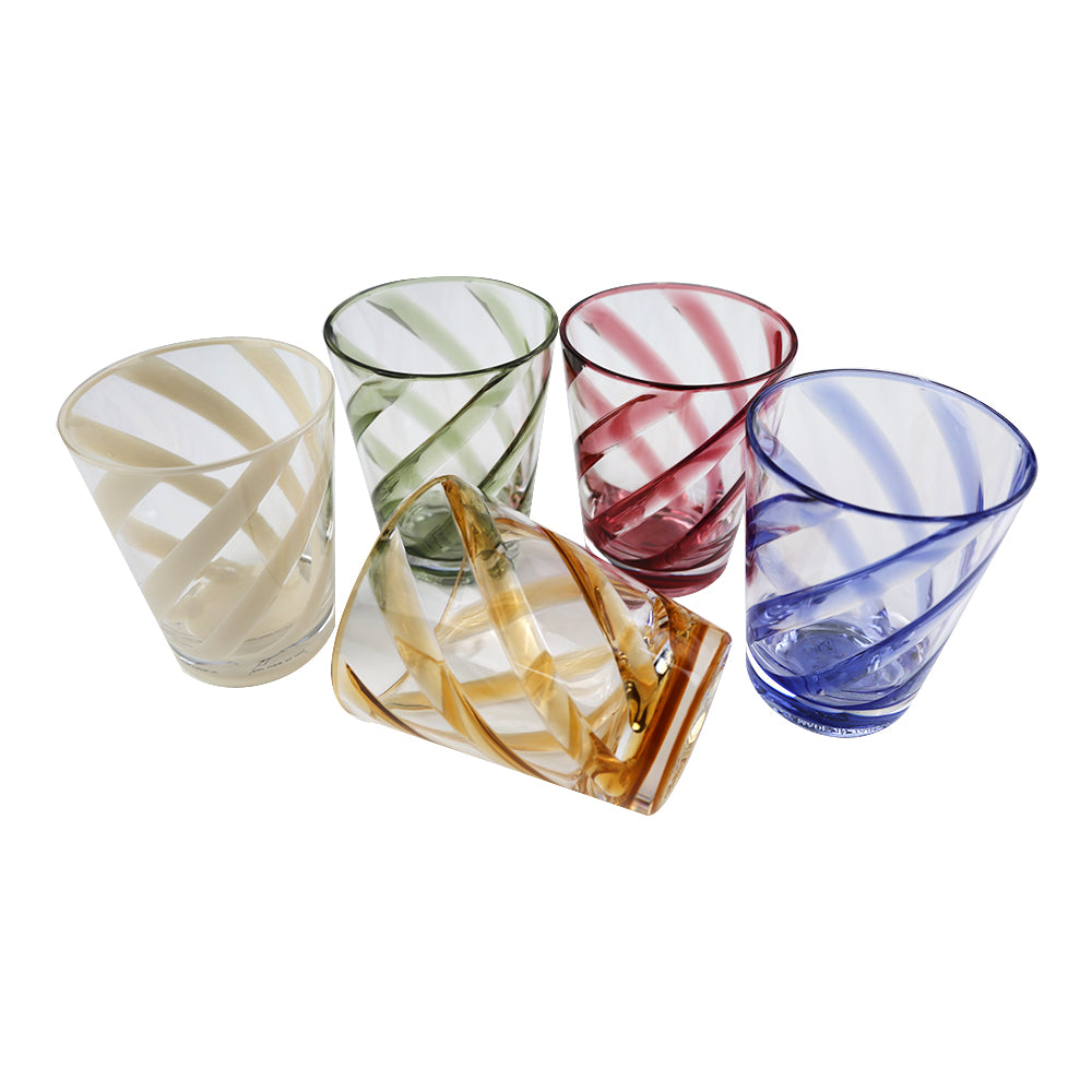 Spiral Colored Acrylic Glass close-ups and group shot, modern design for table setting.