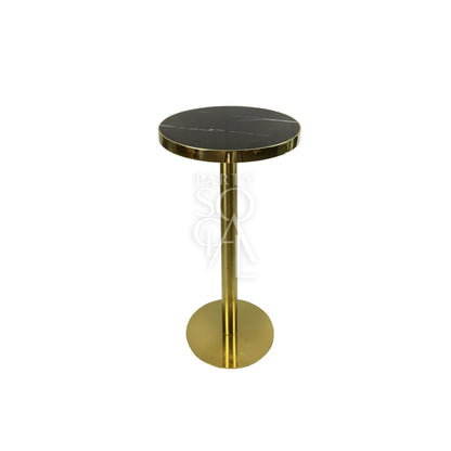 GOLD COCKTAIL TABLES with a marble-finished fiber top and gold base, ideal for various events and evenings.