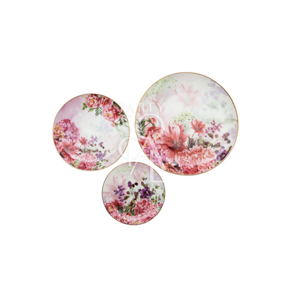 Pink Peonies Plates with floral designs, ideal for elegant dining settings. Available in various sizes, suitable for weddings and special occasions.