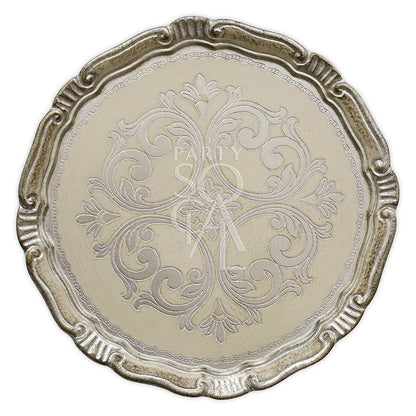 CHARGER PLATE - FLORENTINE ANTIQUE: A handcrafted silver plate with intricate design, ideal for elegant table setups, perfect for parties and special occasions.