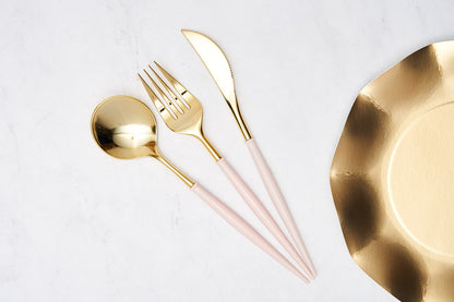 Bella Plastic Cutlery in Gold and Pink