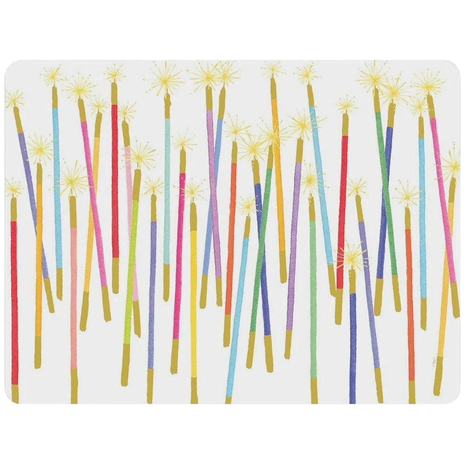 Candles Rectangle Paper Placemats - 12 Per Package. Featuring colorful fireworks design, perfect for birthday parties. Enhance your table setup with matching items from the Birthday Candles Collection.