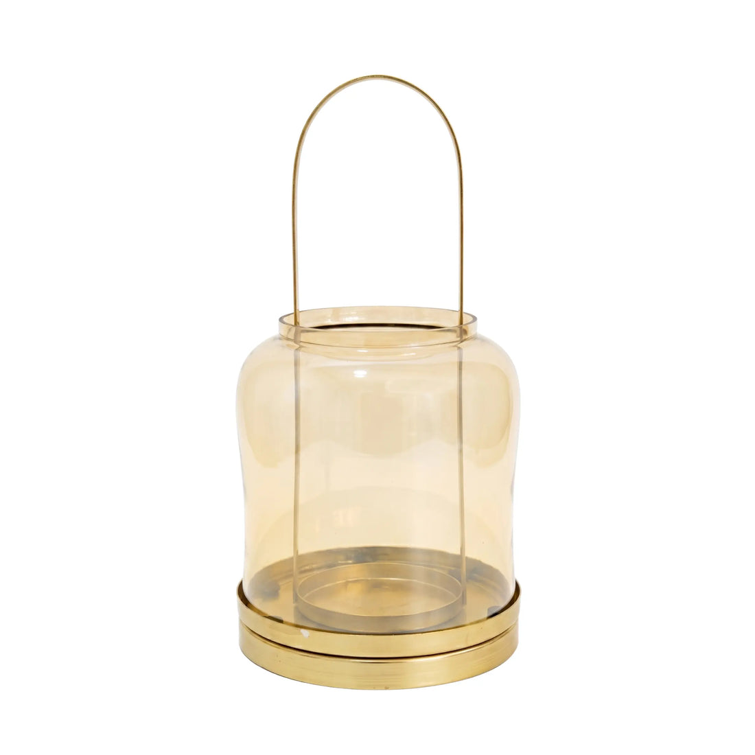 Glass lantern with gold metal base