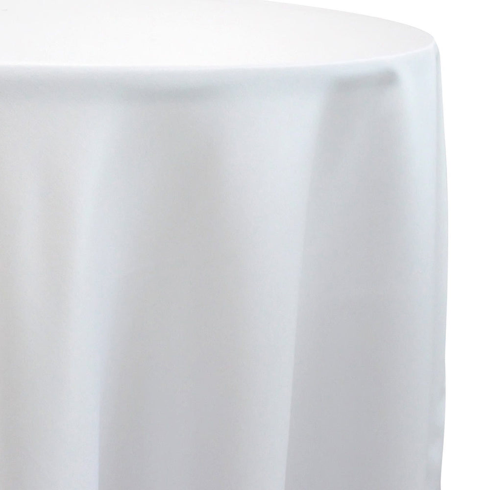 Round satin tablecloth on a white surface, ideal for special occasions. Perfect for weddings or events, measuring 335cm in diameter.