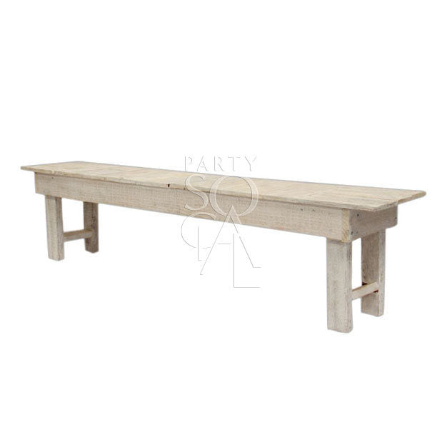 WHITE WOOD BENCH, a long wooden bench with sturdy legs, ideal for seating 3-4 people, part of the Rustic collection.