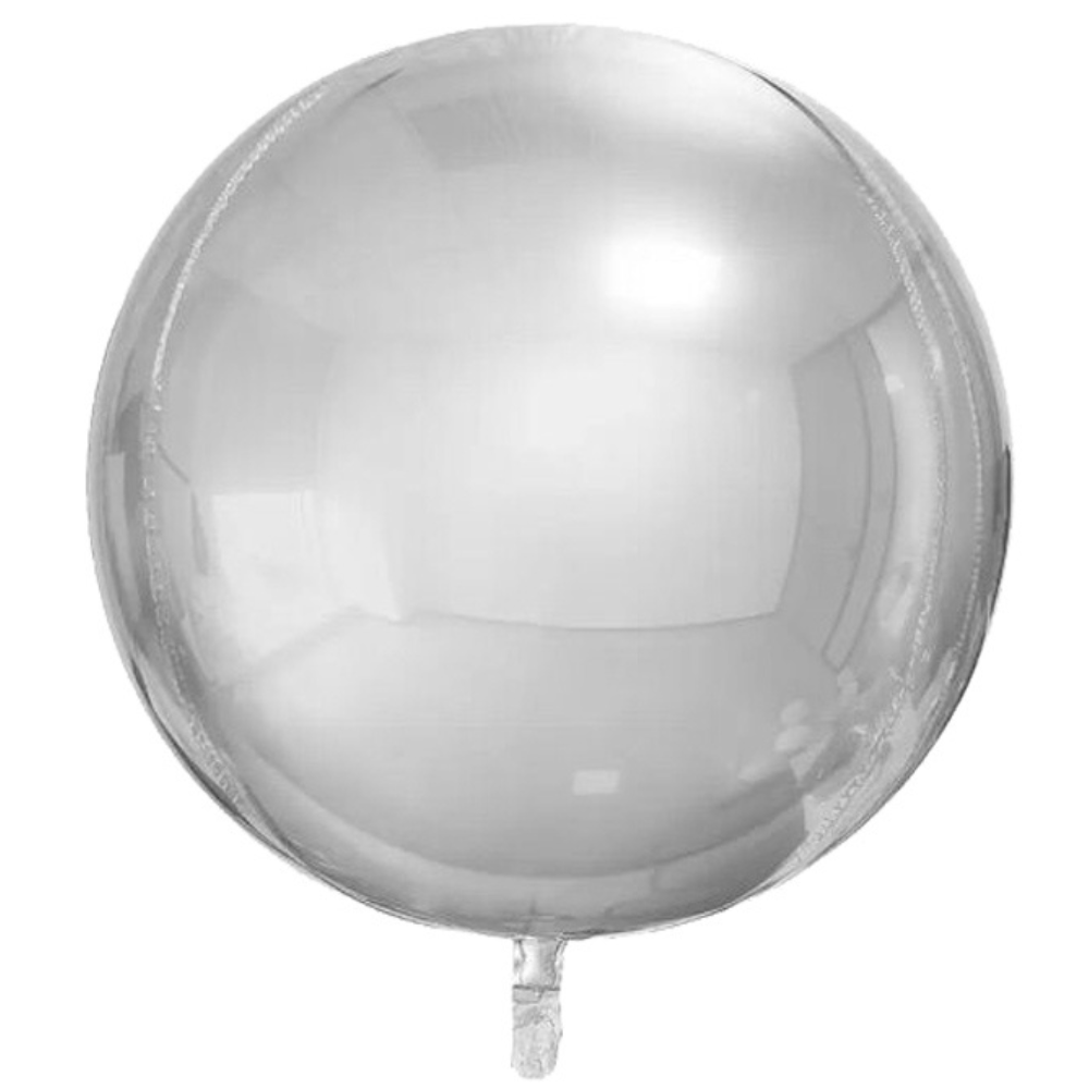 Round Silver 4D Foil Balloon -5 per pack, ideal for parties and celebrations, shown inflated on a white background.