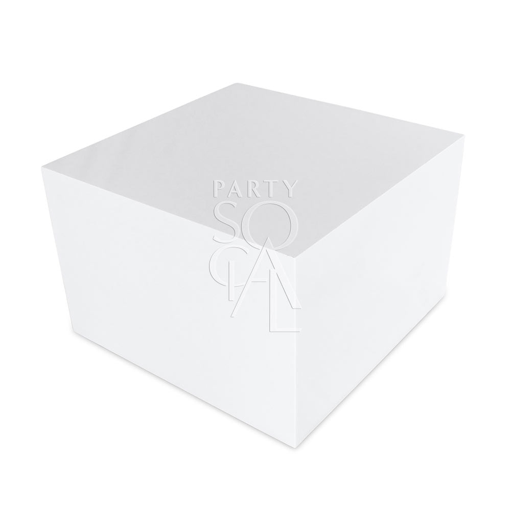 BOXY WHITE COFFEE TABLE, a sleek, minimalist square table ideal for enhancing any event setting, offered by Party Social.