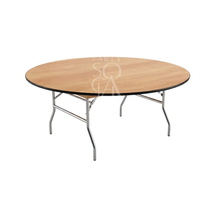 ROUND BANQUET TABLES with fold-away metal legs, ideal for events, seating 6-8 people comfortably. Perfect for Dubai hotel functions and ballrooms.