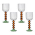 Amber Bead Stem Glass - Set of 4 features clear fluted bowls, amber bead stems, and green bases, ideal for elevating party table settings.