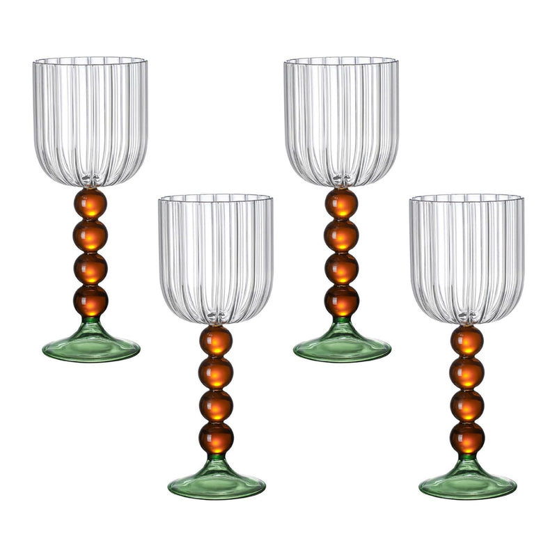 Amber Bead Stem Glass - Set of 4
