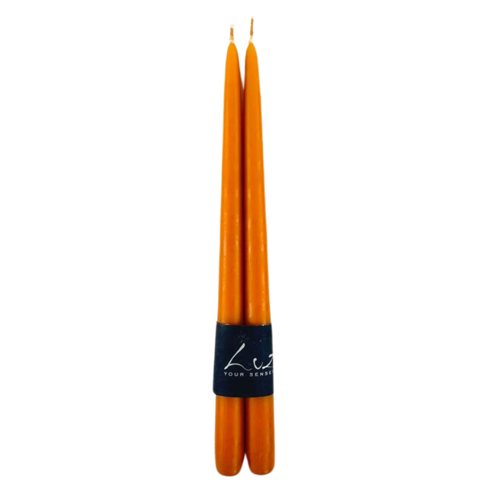 Alt text: Tapered Smokeless Candles, 30cm - elegant, long orange candles for enhancing any event setting, sold in a set of 2.