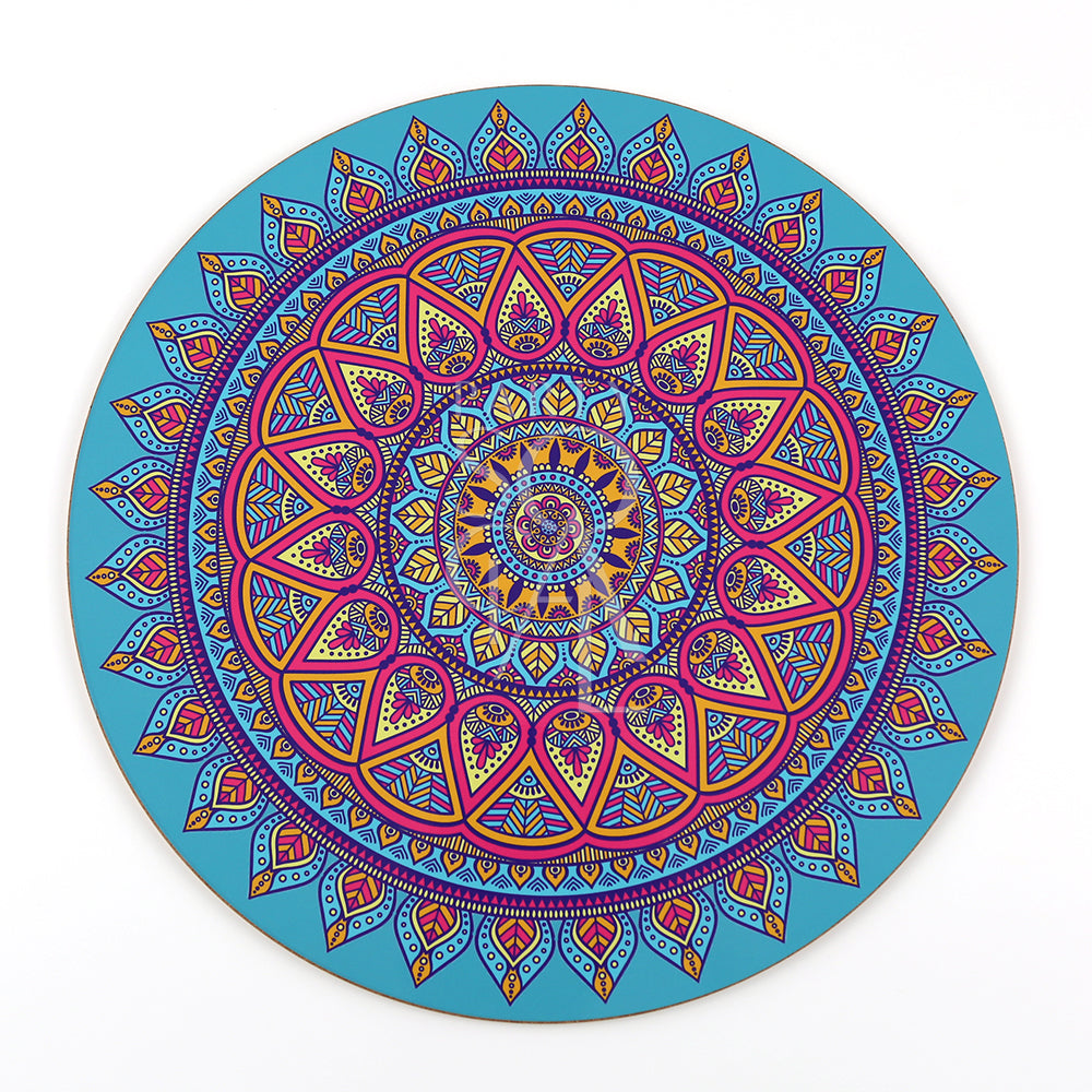 ARABESQUE WOOD PLACEMAT: Intricate mandala pattern on round MDF placemat, enhancing elegance for parties or events. Ideal for weddings, dinner parties, or special occasions.