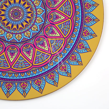 ARABESQUE WOOD PLACEMAT featuring a colorful mandala design on an MDF surface, enhancing elegance in any party or event setting.