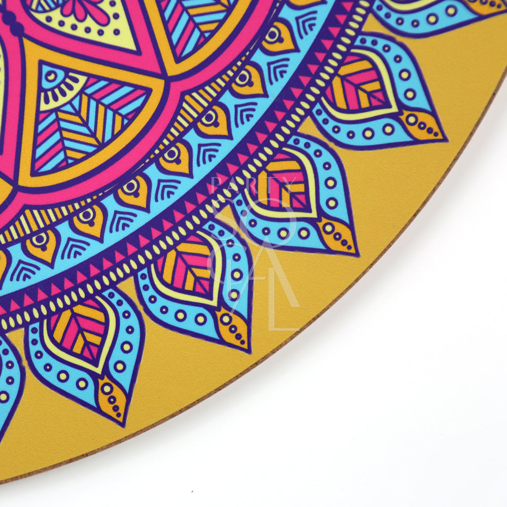 Arabesque Wood Placemat featuring a detailed, colorful design on MDF, perfect for adding elegance to any party or event setting.